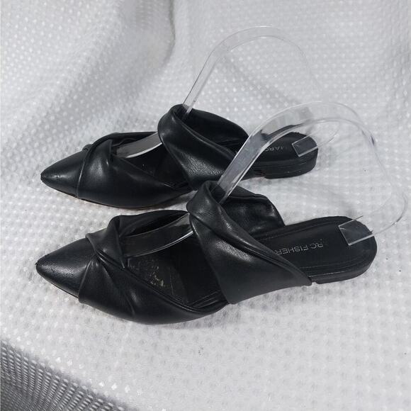 MARC FISHER! BLACK GENUINE LEATHER POINTY TOE, MID STRAP SLIP-ON FLATS! SZ 6.5M - Picture 3 of 10